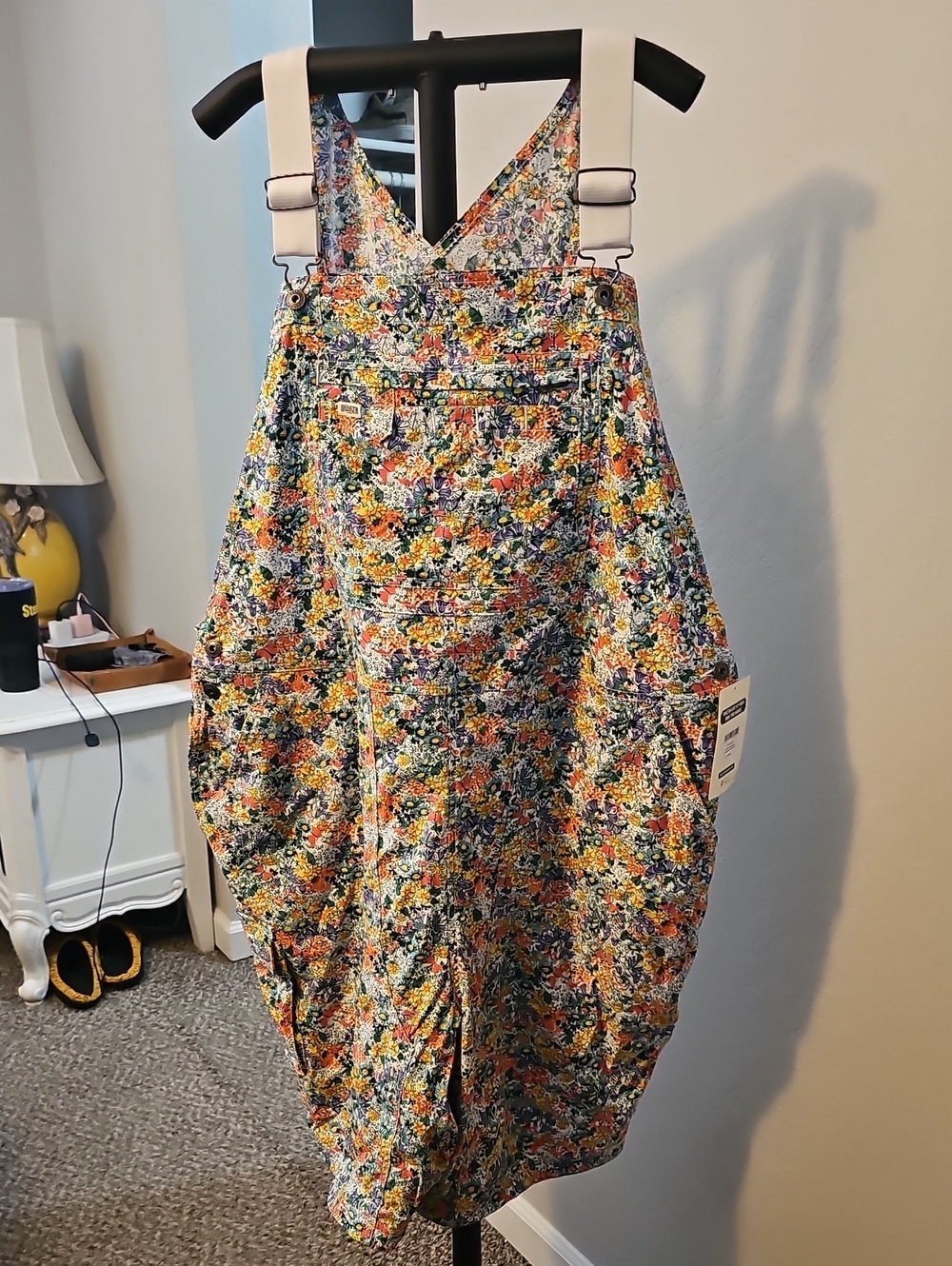 Duluth Trading Co Yellow Multi Floral Shortalls